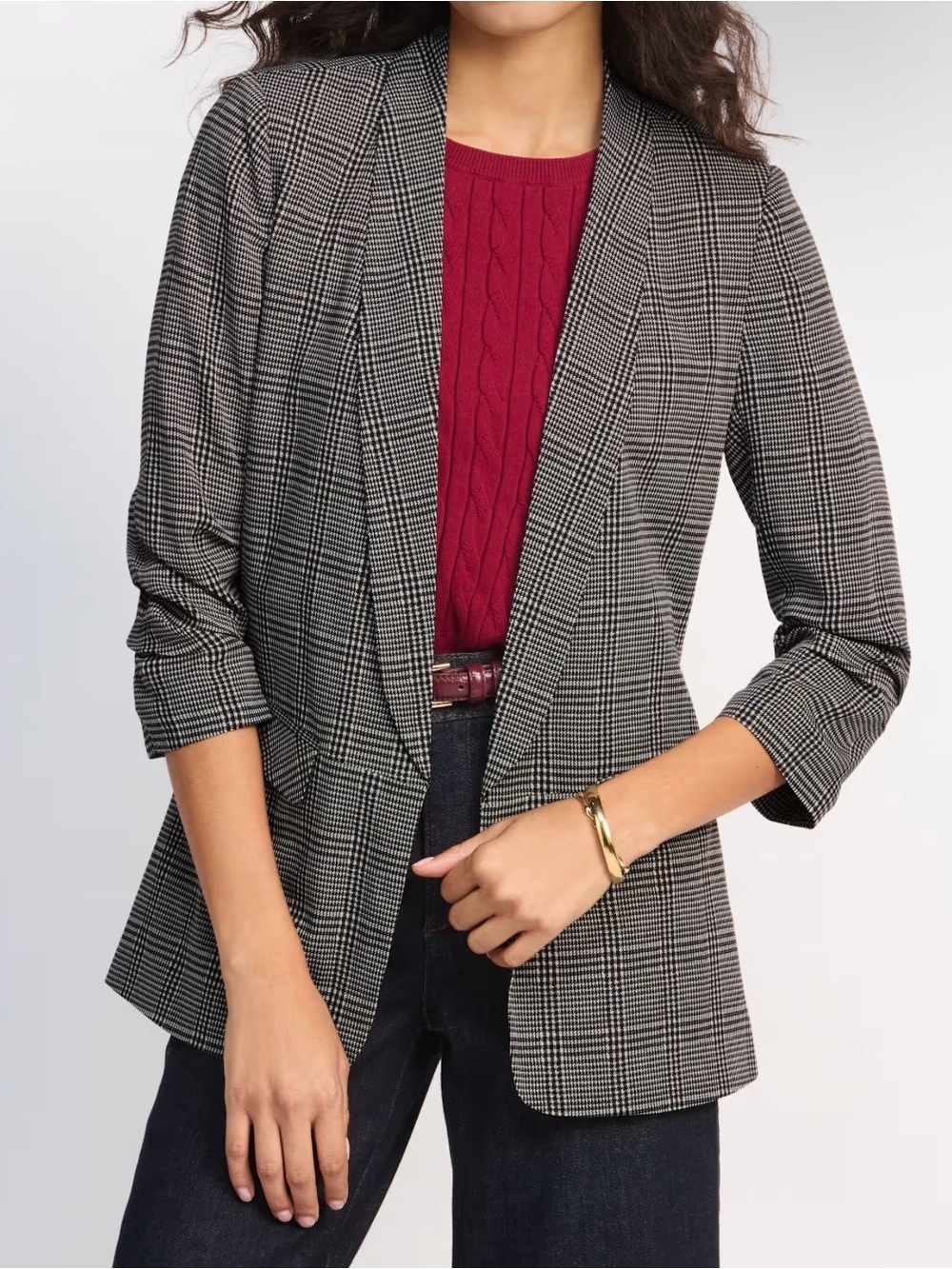 DANIEL RAINN
Open Ruched Three Quarter Sleeve Blazer